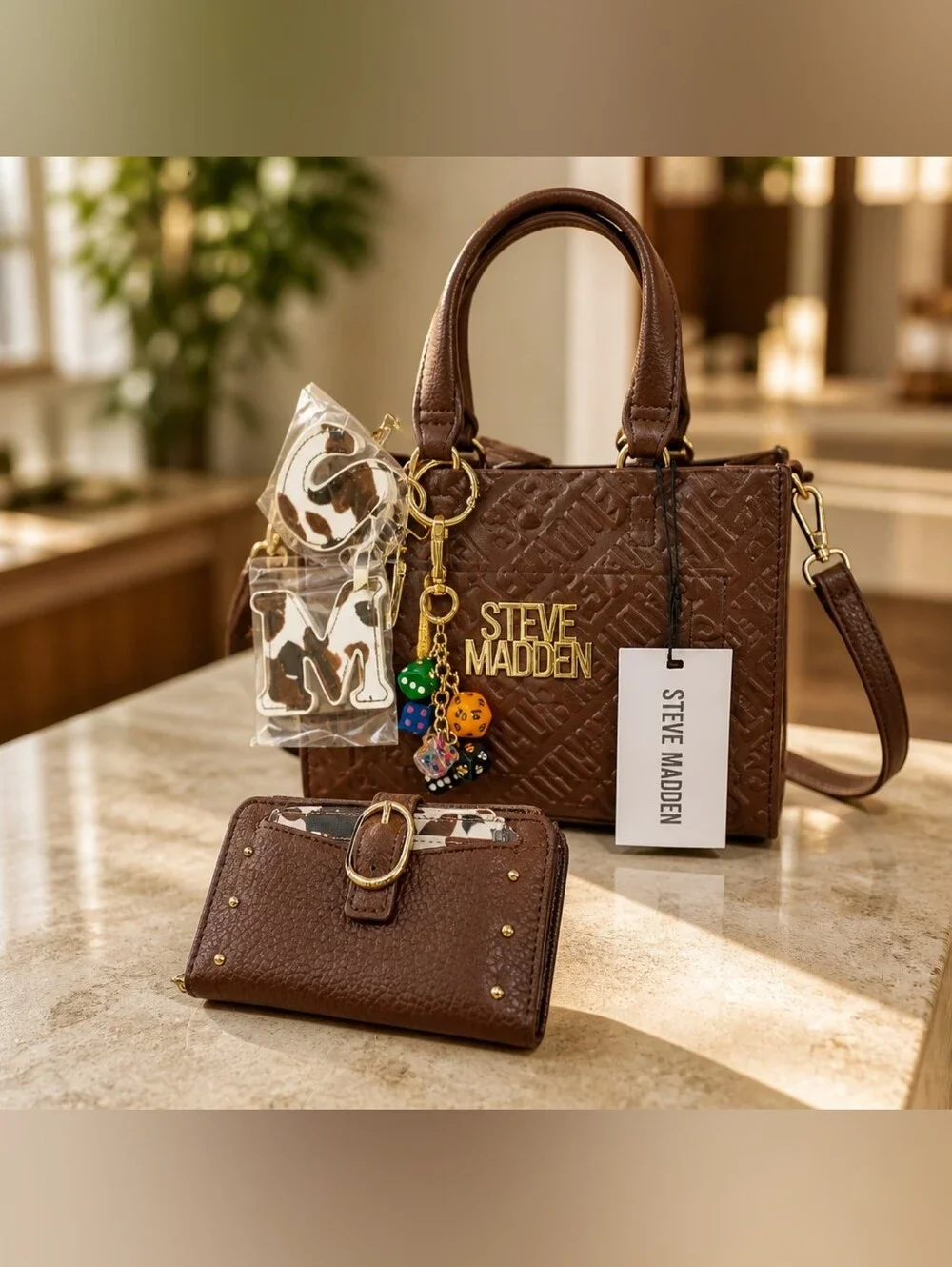 Steve Madden Brown Satchel Bag & Wallet Set